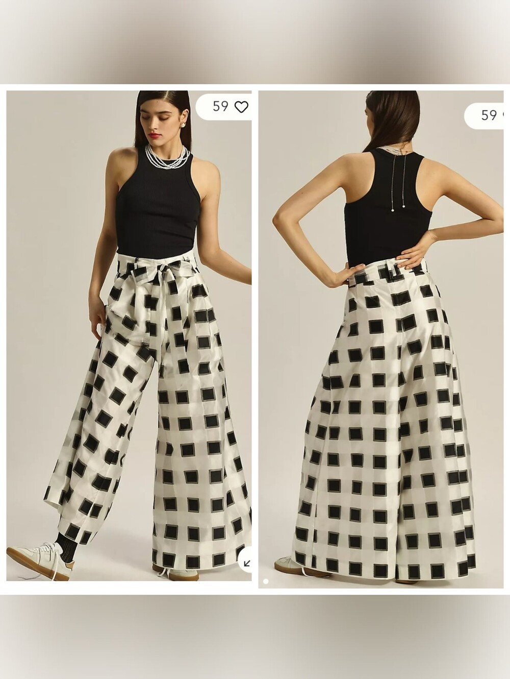 Eva Franco Wide Leg Palazzo Pants Black White Geometric Print High Rise Size 8P